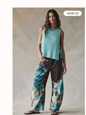 NWT Free People Good Luck Printed Barrel Jeans